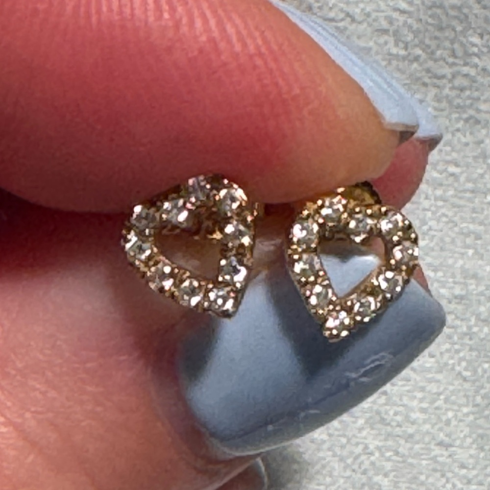 Gold Diamond Heart Stud Earrings